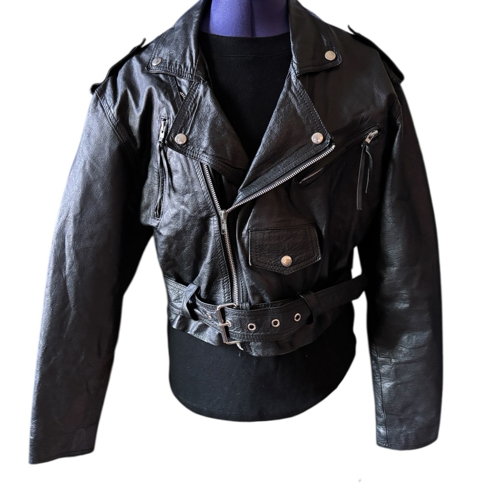 Wilson Black Leather Biker Jacket Vintage Belt Women’s Medium